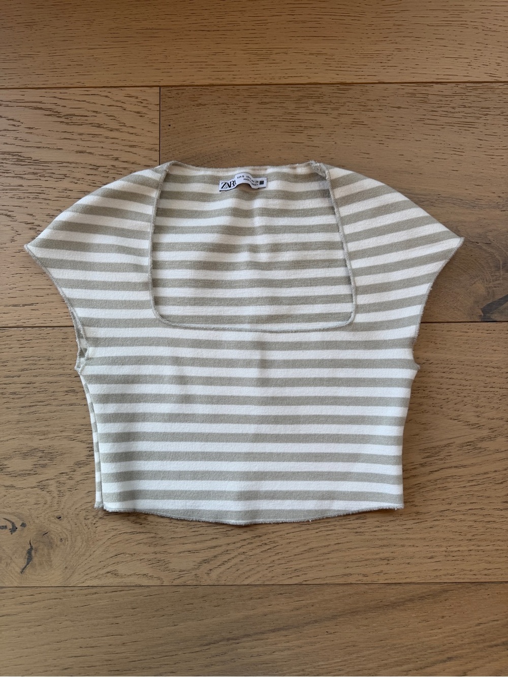 Zara Beige and White Striped Square-Neck Crop Top